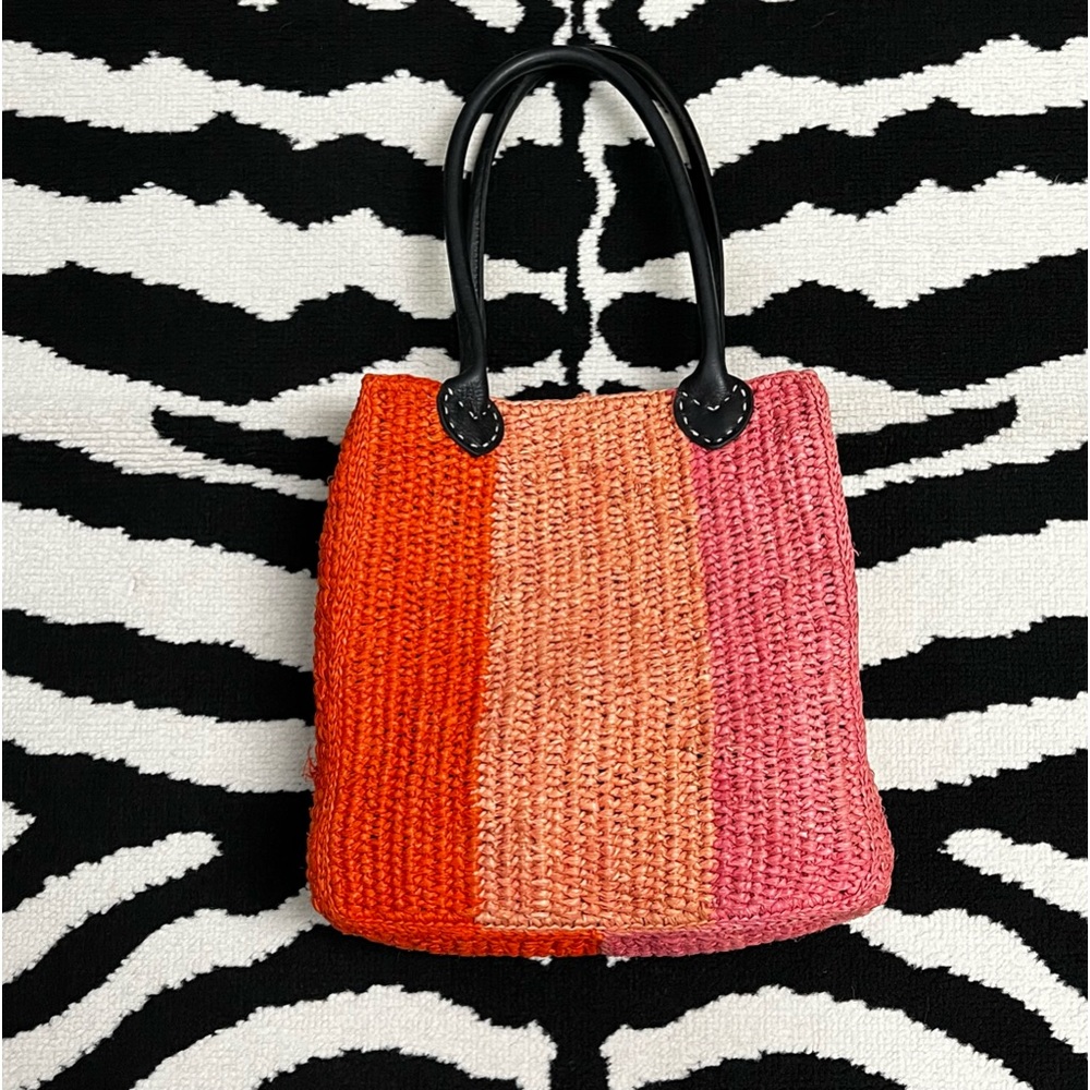 Annabel Ingall Australia 100% Raffia Handbag Color Blocked